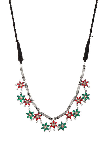 Floral Afghan German Silver Necklace